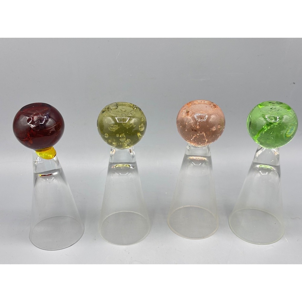Vintage Bubble Base Cordial Shot Glasses Set of‎ 4 Multi Color Hand Blown - Picture 10 of 12